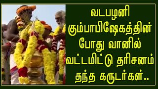 வடபழனி கும்பாபிஷேகத்தின் போது வானில் வட்டமிட்டு தரிசனம் தந்த கருடர்கள்..