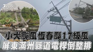 小犬颱風恆春颳17級風 屏東滿州縣道電桿倒整排｜TVBS新聞