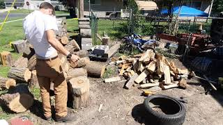 splitting locust and mulberry blocks into firewood with fiskars x-25