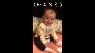 新聞を読むパパに微笑む生後8か月のおうちゃん