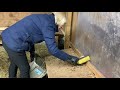 goats feeding and barn cleaning