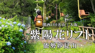 [ 妙見山 ] 妙見の森リフトであじさいを鑑賞 まさに空中散歩です。 (能勢電鉄の妙見口駅から初谷渓谷コースを経て山頂へ。下山は上杉尾根コースです) 関西１００名山 大阪 紫陽花の有名な場所