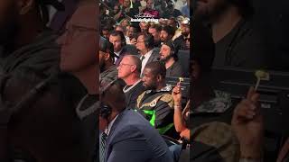 Floyd Mayweather watches closely front row at Spence vs Crawford