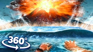 VR 360 Volcano Creates Tsunami Wave - Natural Disaster Up-close 360 video