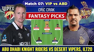 🔴Live UAE T20 League: VIP vs ABD Dream11 Team | 7th Match Abu Dhabi Knight Riders vs Desert Vipers