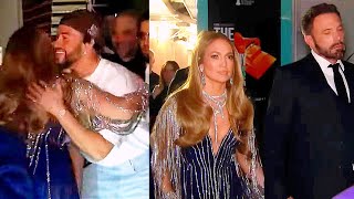 Jennifer Lopez & Ben Affleck congratulate Bad Bunny backstage at 2023 GRAMMYS