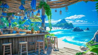 Outdoor Seaside Coffee Shop in Resort tropical 🌴 Bossa Nova Music, Smooth Jazz, Ocean Wave Sound