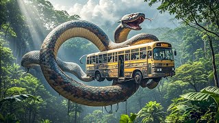 A moment of horror! The ancient serpent rolled up the bus and threw it in the air and fell down