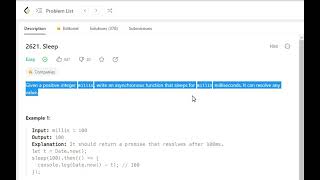 Leetcode 2621 Javascript Problems Solving | Sleep function that resolves after given milli seconds.