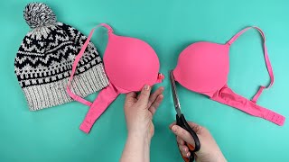 I MADE A NEW STYLISH THING OUT OF AN OLD BRA AND HAT! Recycling bras. Part 2.