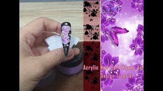 Acrylic Nail Half Flower Art (Nail Art tutorial), រៀនតក្រចកម្សៅផ្កាមួយជំហៀង ច្នៃម៉ូតក្រចក