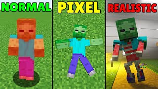 zombie java vs pixel vs realistic minecraft