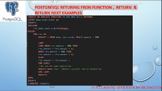 POSTGRESQL RETURING FRON FUNCTION, RETURN & RETURN NEXT EXAMPLES #VD61