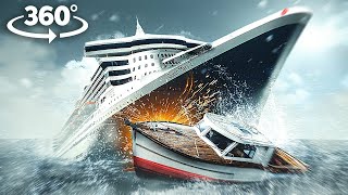 360 QUEEN MARY 2 SINKING  COLLISION OF SHIPS | VR 360 3d view