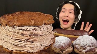 ASMR Giant chocolate cream puff‼️【eating sound/mukbang】