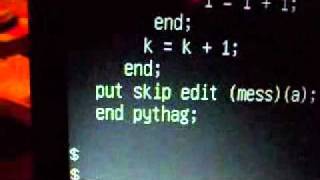 PL1 Program displaying pythagorean numbers.