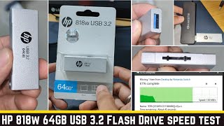 HP 818w 64GB USB 3.2 Flash Drive Silver Metal speed test and detail review | copy - paste 200mbps ?