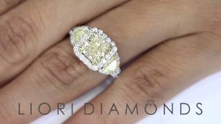 FD-SOLD-089 - 3.25 Carat Radiant Cut Fancy Yellow Three Stone Diamond Engagement Ring 18k Gold