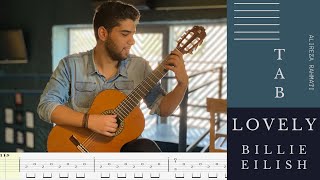 Billie Eilish  (Lovely )-How To play Fingerstyle guitar cover with tab(tablature) by Alireza Rahmati
