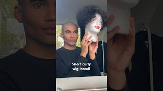 HOW TO INSTALL FULL LACE SHORT CURLY MEN WIG 🖤🔥 #wigtutorial #hairstyles #wigins
