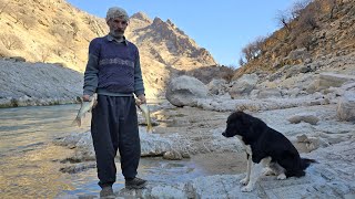 Iran nomadic life: Jahangir goes to the Khorsan river to fish 🌊🐠🐟