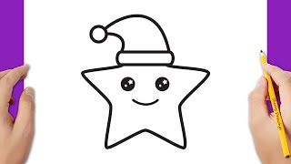 How to draw a Christmas star kawaii ⭐🎄🎅