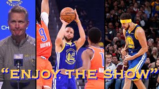📺 Kerr on Stephen Curry: “he’ll probably break (Klay’s) record soon”; “sit back & enjoy the show”