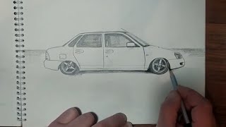 How to draw car Lada Priora easy step-by-step / How to draw VAZ car for beginners