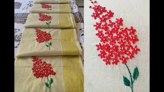 How to Design a Kerala Saree with Hand Embroidery ? | Easy Hand embroidery tutorial on Kerala saree