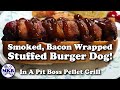 Smoked Bacon Wrapped Stuffed Burger Dog In A Pit Boss Pellet Grill