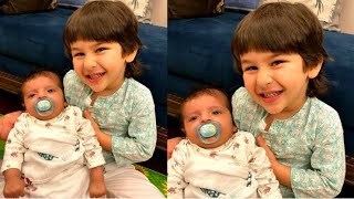 Taimur Ali Khan CUTELY Smiling Posing With Newborn Baby SISTER While Mommy Kareena Kapoor Takes Pic