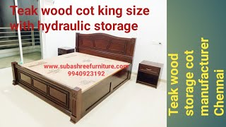 Teak wood hydraulic storage cot manufacturer Chennai subashree furniture