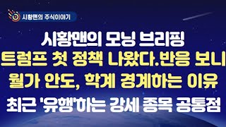 모닝 브리핑. 트럼프 시즌2 시작. 관세 관련 발언. 월가는 낙관, 학자들은 경계로 갈리는 이유. 최근 '유행'하는 강세 종목 공통점. 개인 투자자들 여기에 몰려갔다. 결과는?