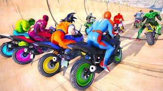 Motos com Superheroes Challenge On Rampa Spider man, Flash, Iron Man, Black Panther - GTA 5