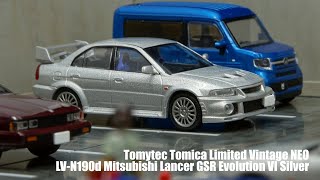 Tomytec Tomica Limited Vintage NEO LV-N190d Mitsubishi Lancer GSR Evolution VI (Silver) Unboxing