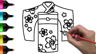 Kimono Drawing, Painting and Coloring for Kids, Toddlers | Let's Draw, Paint Together