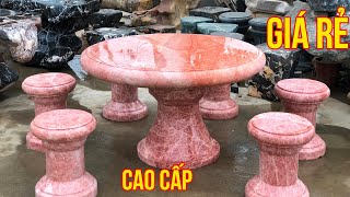 Bàn ăn mặt đá 6 ghế đẹp được làm bằng đá cẩm thạch hồng, chất lượng cao. Liên hệ 091 621 5057