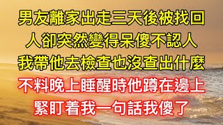 男友離家出走三天後被找回，人卻突然變得呆傻不認人，我帶他去檢查也沒查出什麼，不料晚上睡醒時他蹲在邊上，緊盯着我一句話我傻了