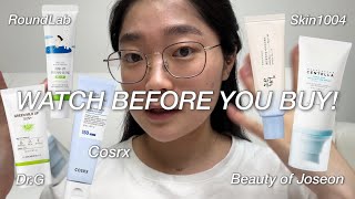 Brutally honest review of 5 Viral Korean Sunscreens | Skin1004, Boj, Dr.G, Cosrx, RoundLab