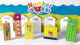 Numberblocks Fours Friendly Beach Day Episode | Four Time Table | Numberblock Math Link Cubes 1-40