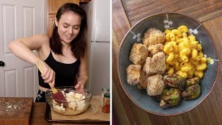 what i eat in a day - vegan comfort food ( cauliflower wings, mac n cheese + more )