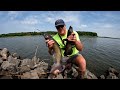 bobber fishing a rock bank i almost lost a rod