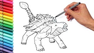 Drawing and Coloring Ankylosaur - Coloring Pages for Kids to learn colors With Dinosaurs