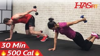 30 Minute HIIT Workout for Fat Loss & Strength - Dumbbell Full Body HIIT Home Workout with Weights