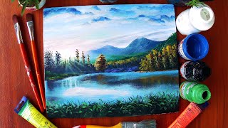 Acrylic Landscape Painting Tutorial for Beginners | Sunrise and Calm Lake / Fine Art Techniques