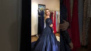 Prom Dress丨Ball Gown Long Sleeve Satin Prom Dress With Beadings – VaniaDress