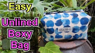 How to sew an unlined boxed bag. DIY Upholstery fabric easy beginner boxy bag tutorial with tabs