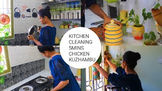 🐓5Mins சோம்பேறி சிக்கன் குழம்பு || Kitchen Cleaning, Countertop Cleaning||Summer Routine