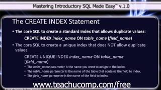 SQL Training - Structured Query Language Tutorial - The CREATE INDEX Statement Lesson