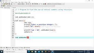 C Program to Find the Sum of Natural Numbers using Recursion #cprogramming #c_coding #codingtutorial